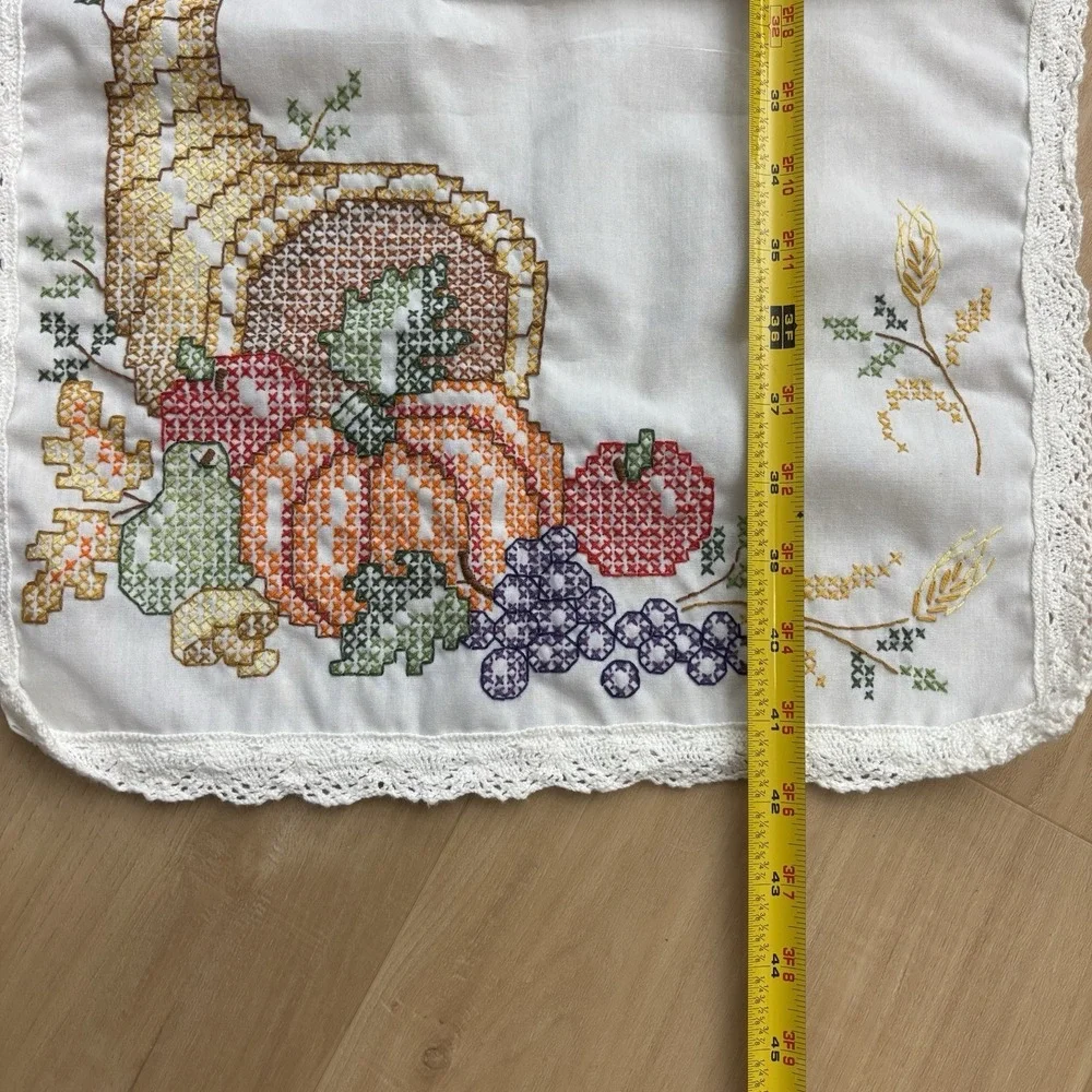 Cross Stitch Thanksgiving Table Runner Dresser Scarf Fall Autumn Cornucopia 42